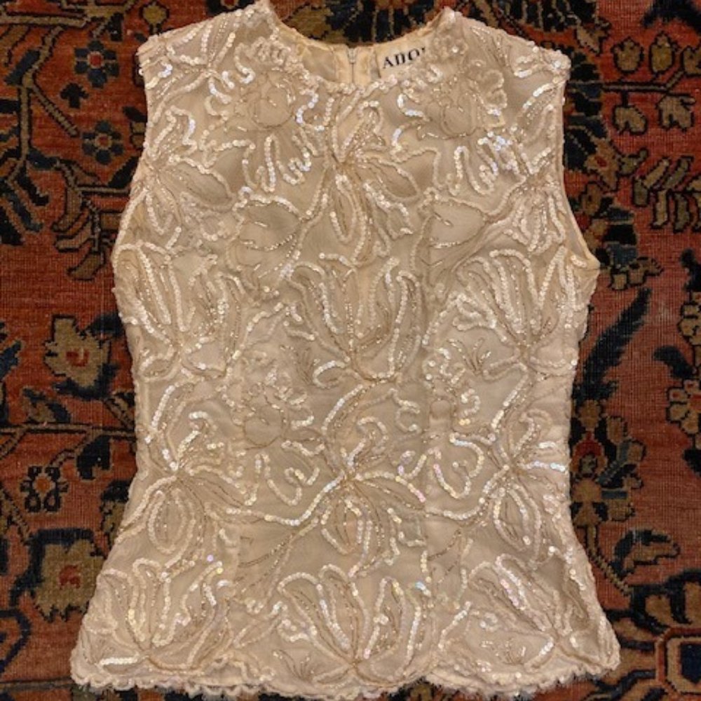 Vintage Adolfo New York Peplum Sequin Top | Size XS